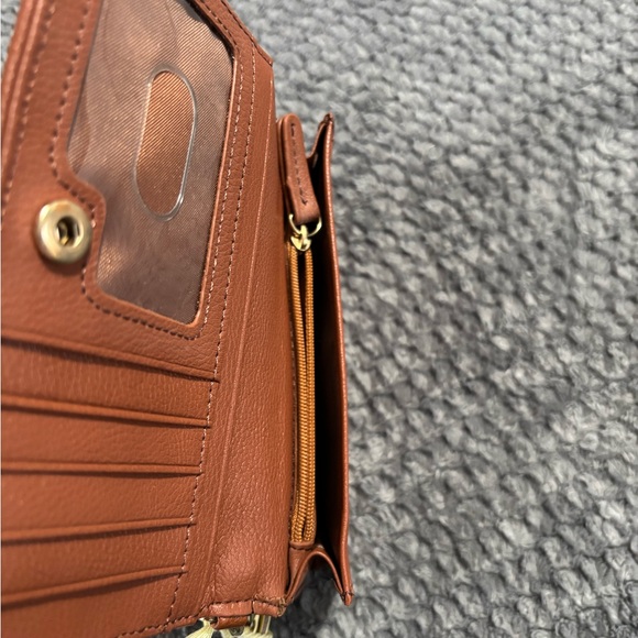 Spartina 449 Red Floral Canvas Wristlet Wallet with leather Brown Trim - Picture 4 of 9